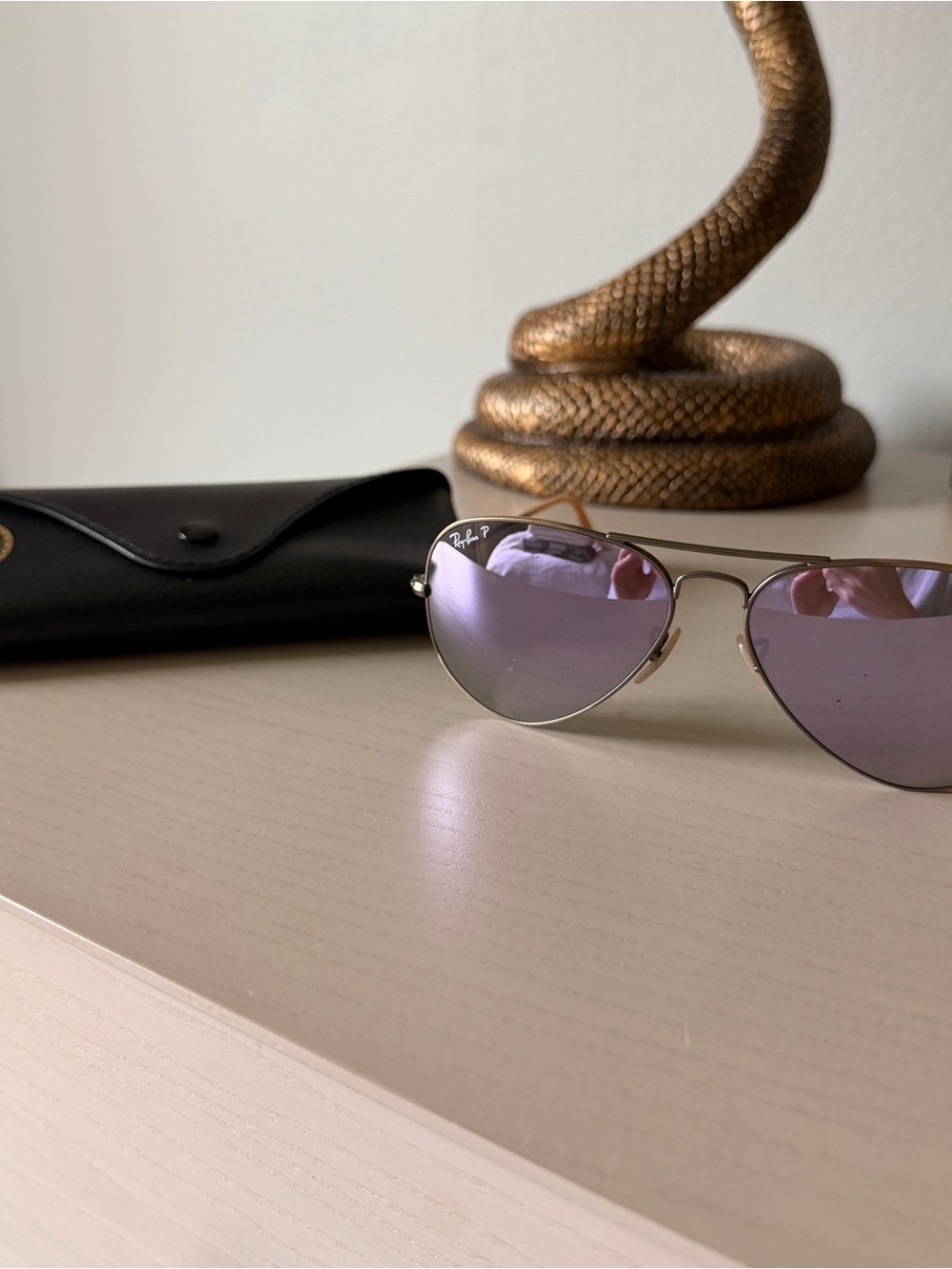 Ray-Ban Aviator Sunglasses with Purple Mirrored Lenses and Gold Frame
